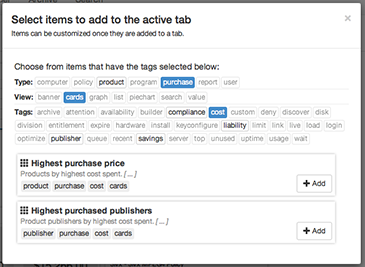 Easily filter available widgets and select the ones you want