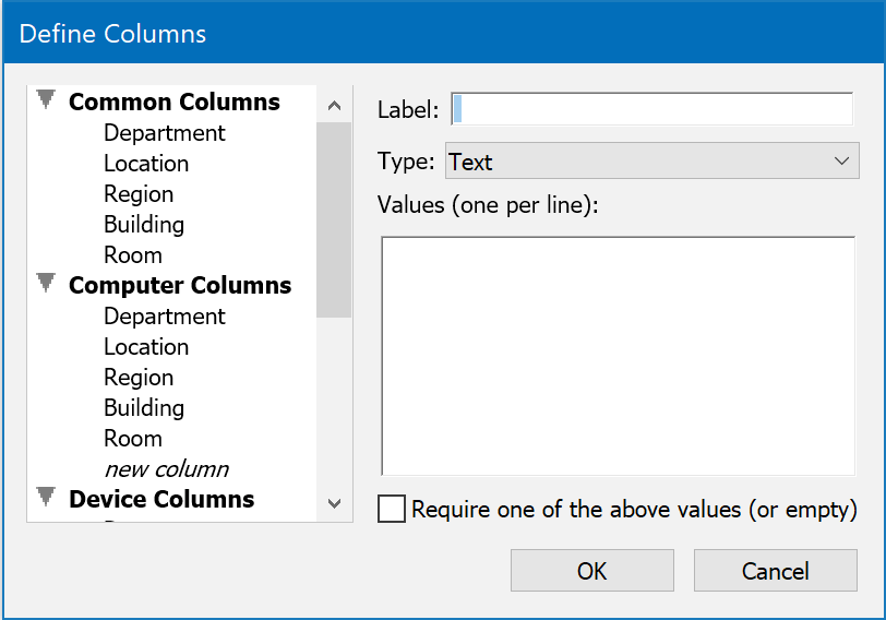 Define Columns in KeyConfigure
