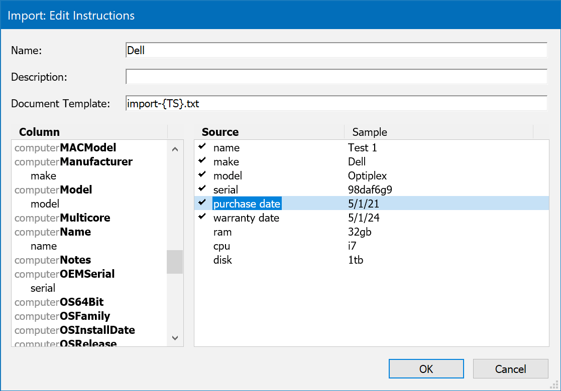 Computer Import Mapping