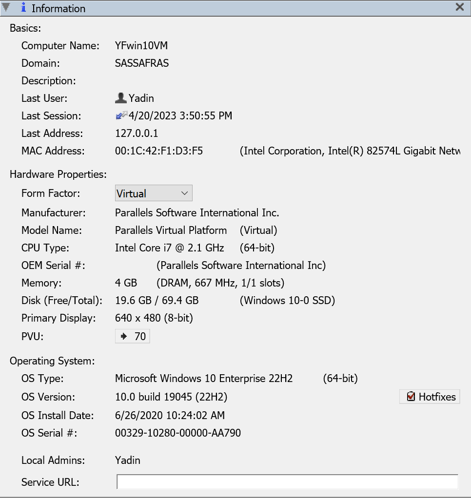 Computer Details Information Pane