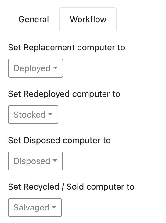 Hardware Replacement workflow settings