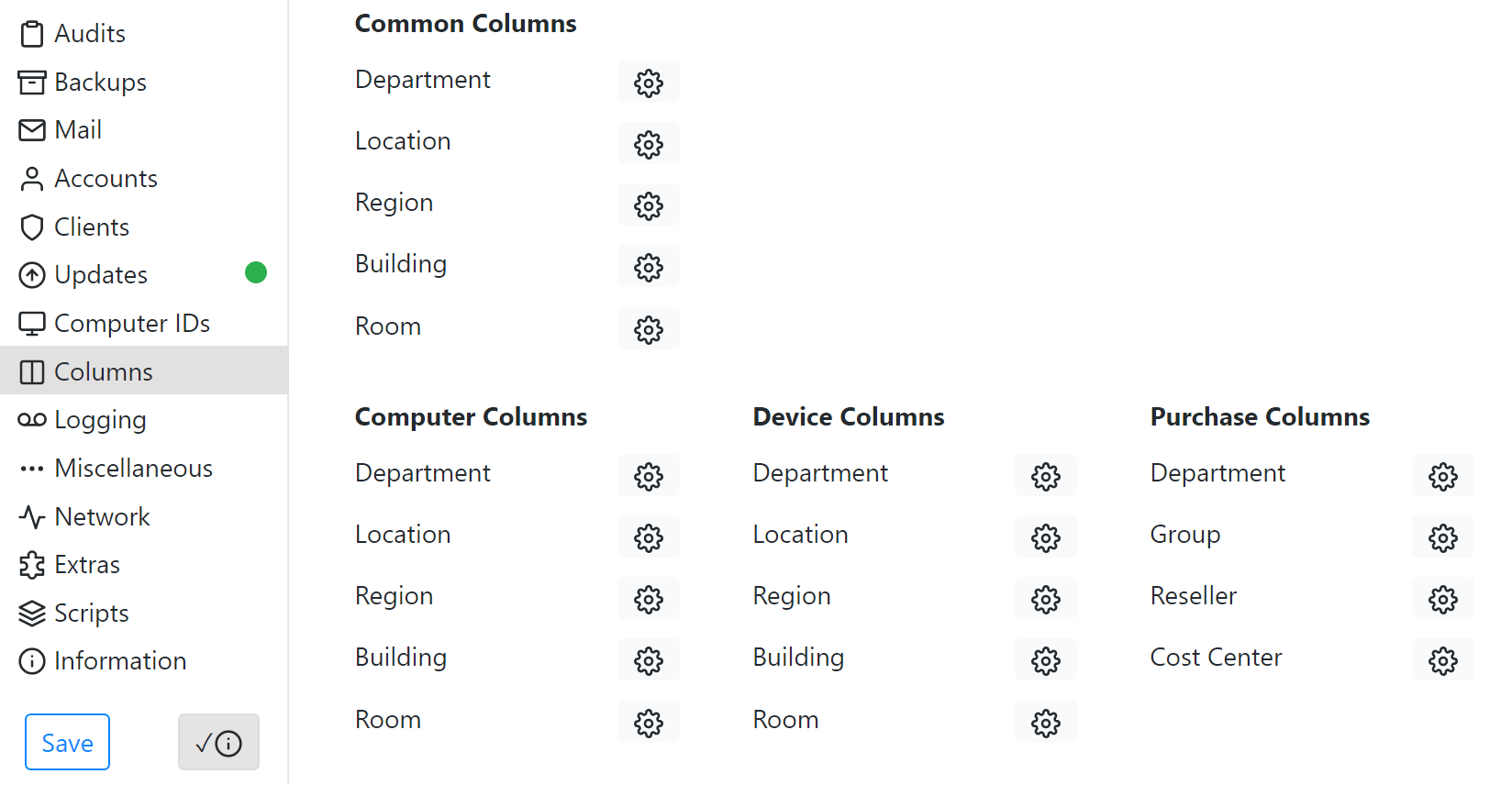 Define Columns in the Web UI