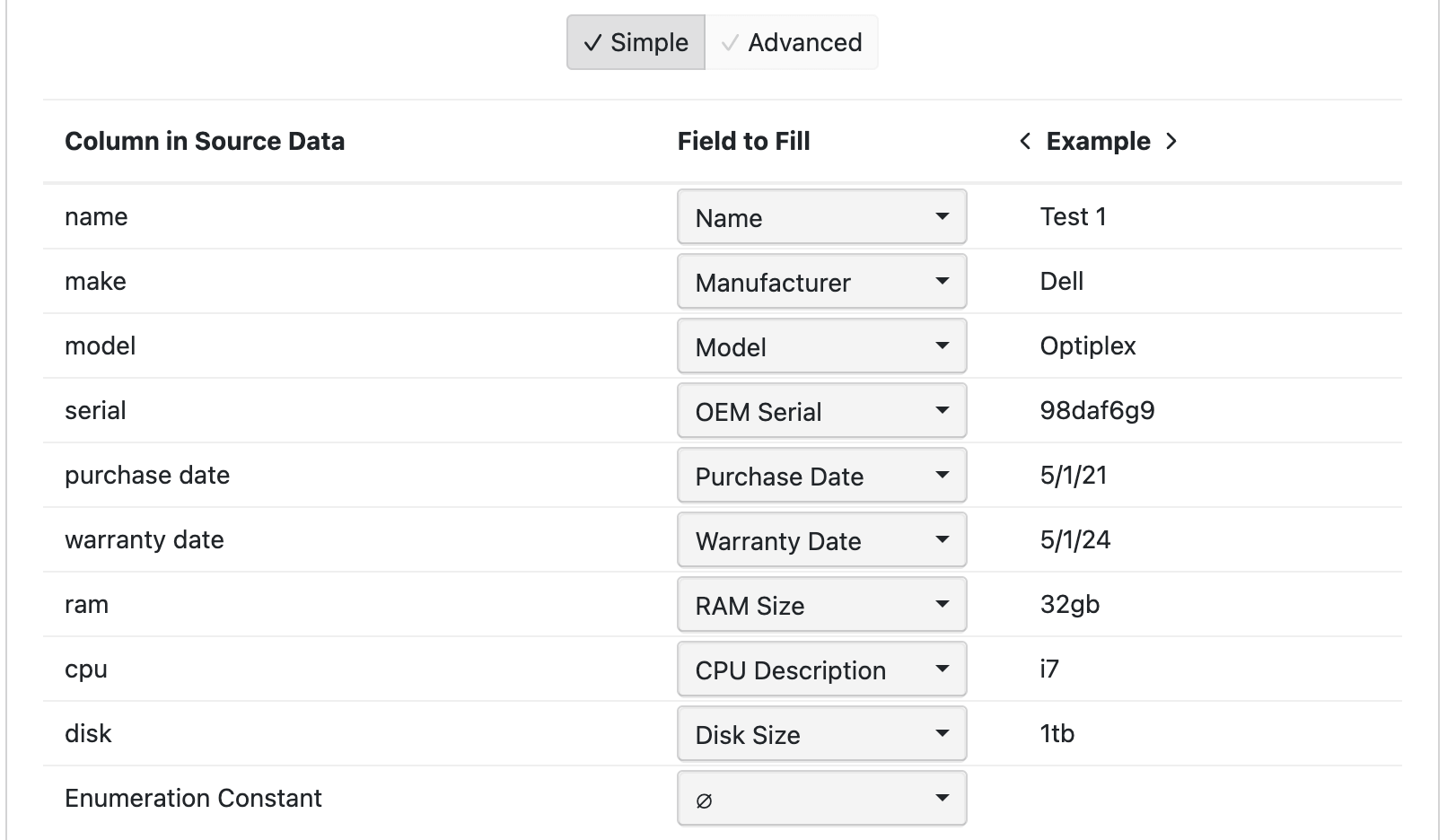 Import Mapping Fields