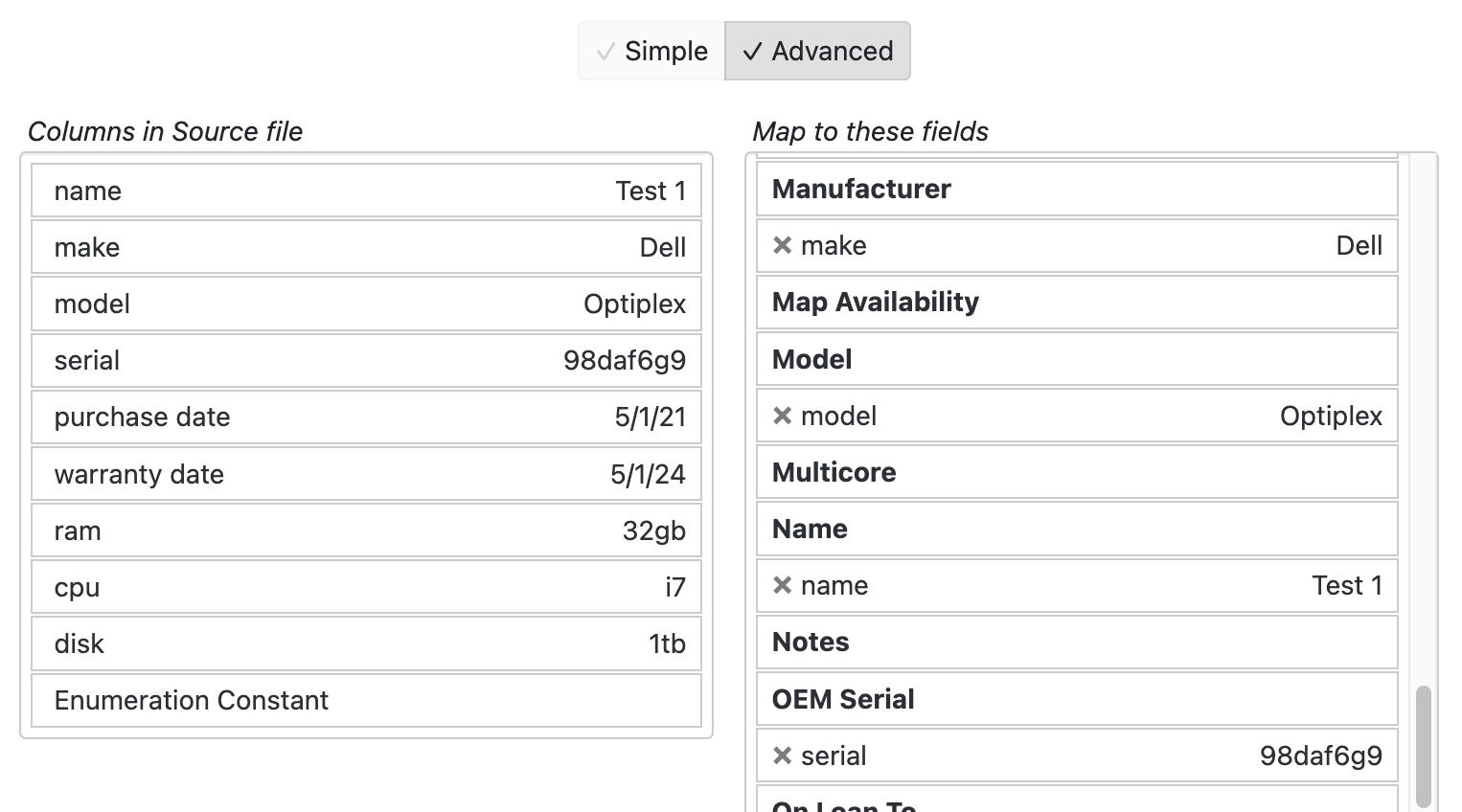 Import Mapping Fields