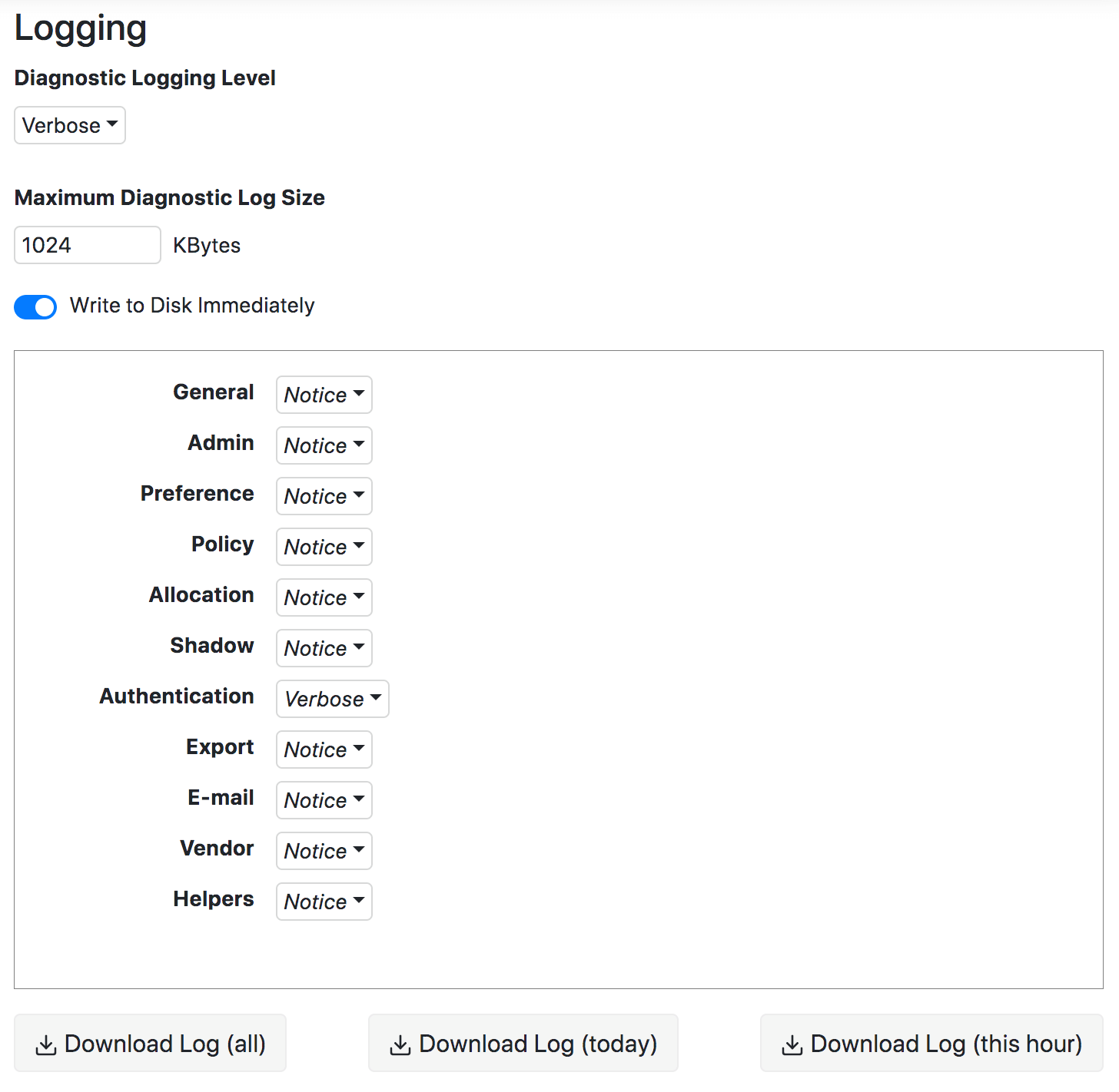 Logging Settings