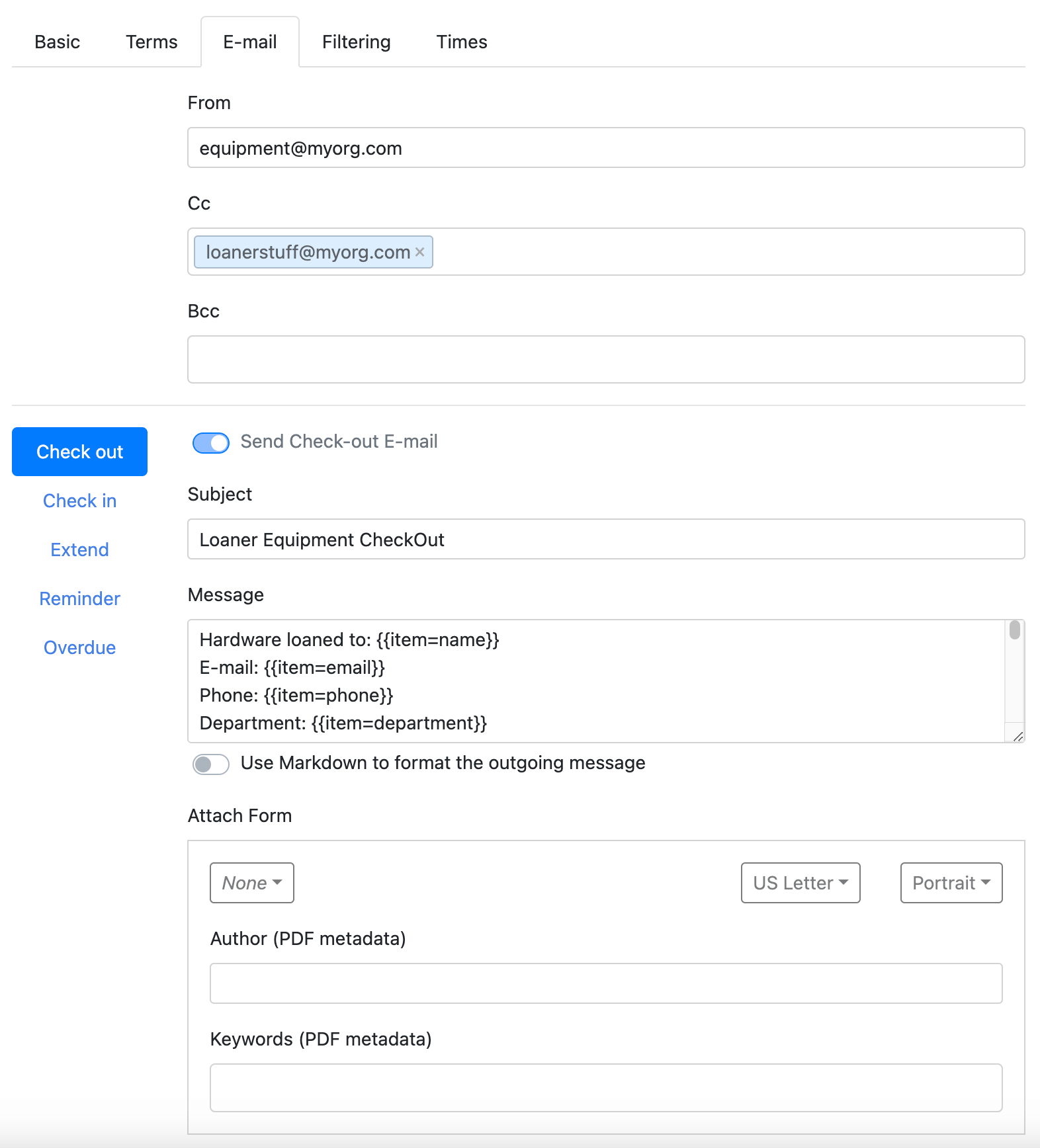 Loaner Checkout Configuration