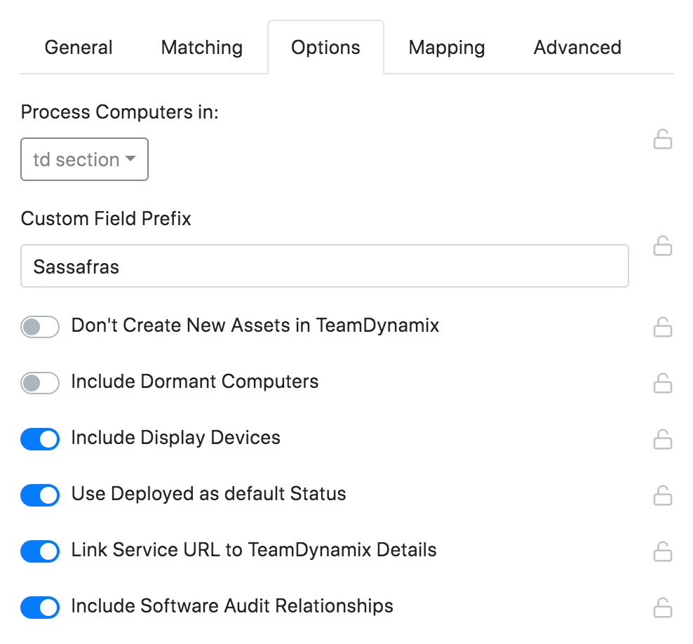 TD Script Options settings