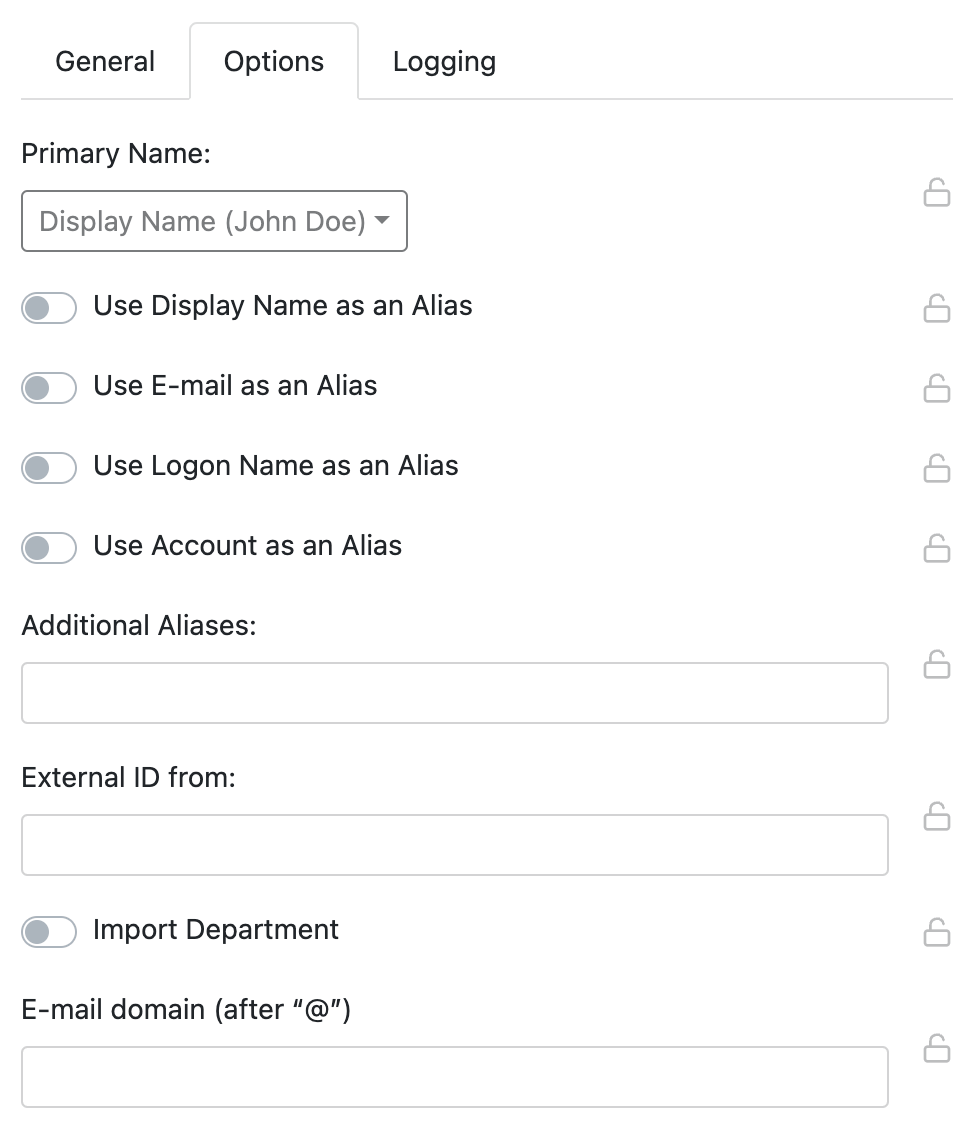 Import Users from Azure Script options