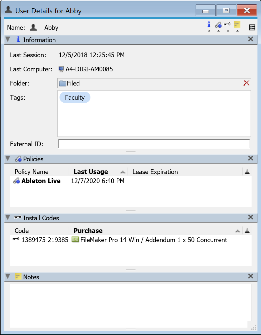 User Details Window