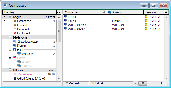 Computers window as seen by a Section Administrator