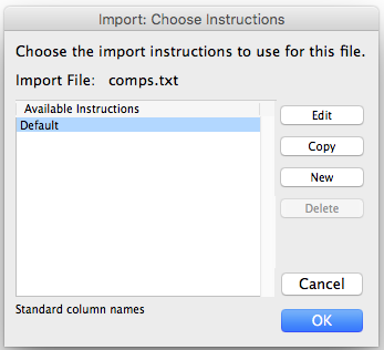 Choose instructions for Import