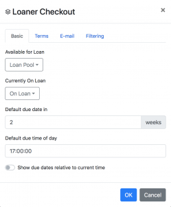 loaner checkout settings window